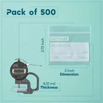 CURRAVAX Pill Bags 500 Count - BPA Free Pouches