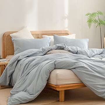 BESTOUCH Duvet Cover Set 100% Washed Cotton Linen Feel Super Soft Comfortable Chic Lightweight 3 PCs Home Bedding Set Cornflower Blue King