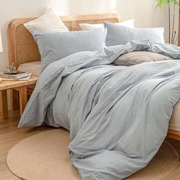 BESTOUCH Duvet Cover Set 100% Washed Cotton Linen Feel Super Soft Comfortable Chic Lightweight 3 PCs Home Bedding Set Cornflower Blue King