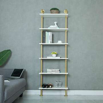 WGX Design For You Industrial 6-Tiers Modern Ladder Shelf Bookcase,Wood Storage Shelf,Display Shelvi...