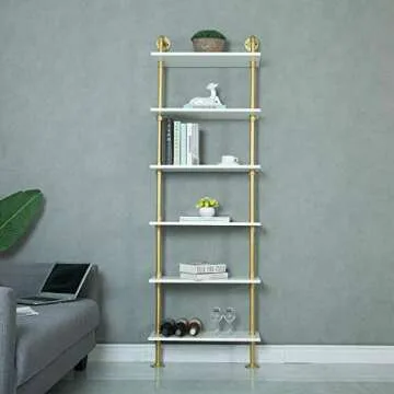 WGX Design For You Industrial 6-Tiers Modern Ladder Shelf Bookcase,Wood Storage Shelf,Display Shelvi...