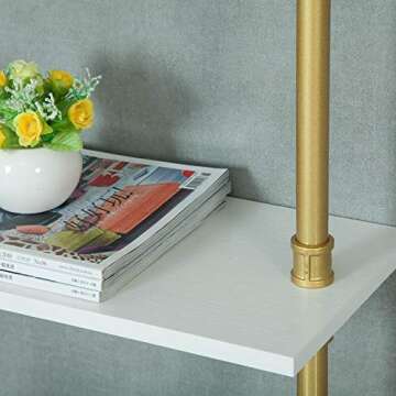 WGX Design For You Industrial 6-Tiers Modern Ladder Shelf Bookcase,Wood Storage Shelf,Display Shelving, Wall Mounted Wood Shelves(Gold)