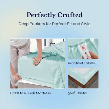 California Design Den 100% Cotton Sheets, Softest Queen Sheet Set, 400 Thread Count Sateen, Deep Pockets with All-Around Elastic for a, Cool & Durable Bedding Set - Seafoam