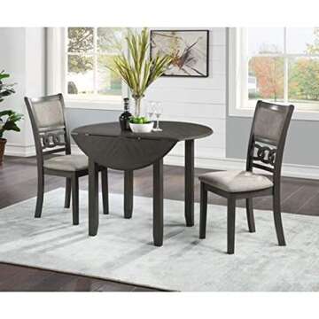 New Classic Furniture Gia Drop Leaf Dining Table with Two Chairs, 42-Inch, Gray