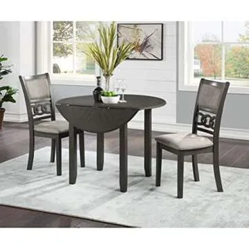 New Classic Furniture Gia Drop Leaf Dining Table with Two Chairs, 42-Inch, Gray