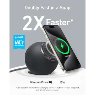 Anker MagGo Magnetic Charging Station, Qi2 Certified 15W Ultra-Fast MagSafe Wireless Charger for iPh...