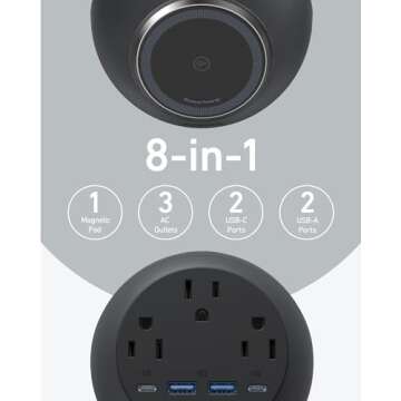 Anker MagGo Magnetic Charging Station, Qi2 Certified 15W Ultra-Fast MagSafe Wireless Charger for iPhone 15/14/13, 8-in-1 Power Strip with 3 AC and 4 USB Desktop Charger for MacBook and More