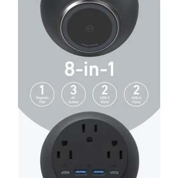 Anker MagGo Magnetic Charging Station, Qi2 Certified 15W Ultra-Fast MagSafe Wireless Charger for iPhone 15/14/13, 8-in-1 Power Strip with 3 AC and 4 USB Desktop Charger for MacBook and More