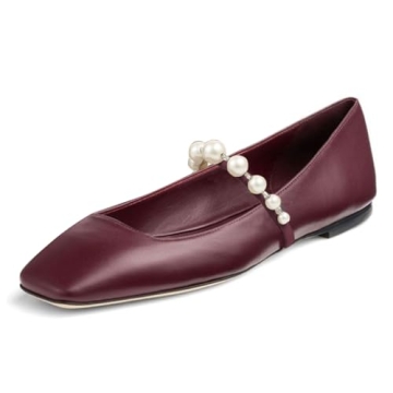 FOWT Women Square Toe Slip on Flats Pearl Studded Strap Elegant Pumps Wedding Bride Prom Dressy Shoe...