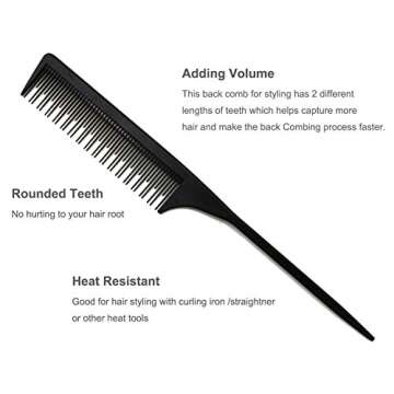 Professional Teasing Comb, Tail Comb for Root Teasing for Thin, Add Volume Fine and Normal Hair Type...
