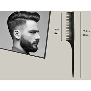 Professional Teasing Comb, Tail Comb for Root Teasing for Thin, Add Volume Fine and Normal Hair Types, Hair Comb For Women And Men, 8.75 Inches Black 5