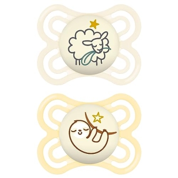 MAM Perfect Night Baby Pacifier - Patented Nipple, Glows in the Dark, 2 Pack, 0-6 Months, Unisex