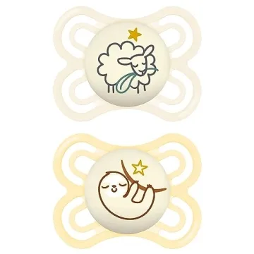 MAM Perfect Night Baby Pacifier - Patented Nipple, Glows in the Dark, 2 Pack, 0-6 Months, Unisex