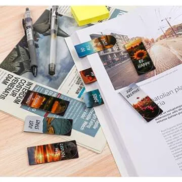 Magnetic Bookmarks, 46PCS Inspirational Slogan Nature Scenery Pattern Bookmarks, Encourage Yourself Book Mark for Book Lovers, Women, Man, Kids, Students, Teachers, School, Home(2.4 x 1 inch)