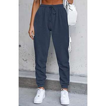 VamJump Women's Sports Bra and High Waist Drawstring Sweatpants Lounge Set,Navy Blue,S