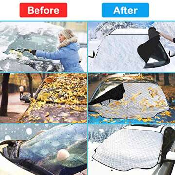 HEHUI Car Windshield Snow Cover,Car Windshield Snow Ice Cover with 4 Layers Protection,Snow,Ice,Sun,Frost Defense,Extra Large Windshield Winter Cover Fits Most Cars and SUV, Silver, 62’’x48’’ (gr)
