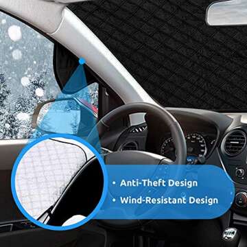 HEHUI Car Windshield Snow Cover,Car Windshield Snow Ice Cover with 4 Layers Protection,Snow,Ice,Sun,Frost Defense,Extra Large Windshield Winter Cover Fits Most Cars and SUV, Silver, 62’’x48’’ (gr)