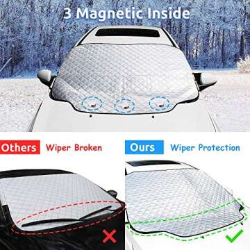 HEHUI Car Windshield Snow Cover,Car Windshield Snow Ice Cover with 4 Layers Protection,Snow,Ice,Sun,Frost Defense,Extra Large Windshield Winter Cover Fits Most Cars and SUV, Silver, 62’’x48’’ (gr)