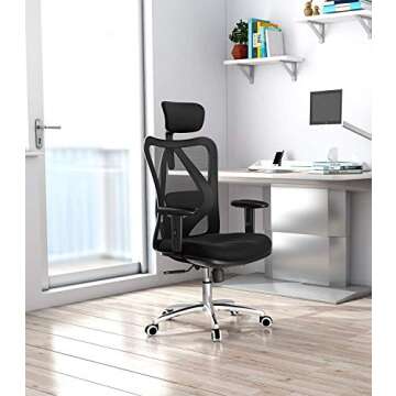 SIHOO Office Chair with Pattern Mesh, TPU Armrests - Ergonomic Design for Home Office (Black)