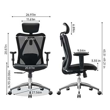 SIHOO Ergonomic Office Chair with Mesh & TPU Armrests - Black