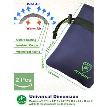 ArtiGifts Pro Outdoor Faucet Cover Socks for Winter Freeze Protection, 5.9" W x 7.7" H, Mazarine Blu...