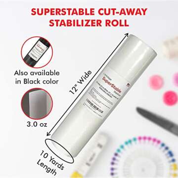 Superpunch Cutaway 3.0 oz Stabilizer for Embroidery Machines, SuperStable White Thick Cut Away Stabi...