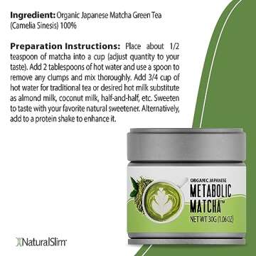 NaturalSlim Metabolic Organic Matcha Powder Authentic Japanese Matcha Green Tea Powder - Antioxidant...