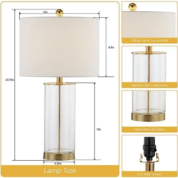 HIGHTRY 3-Way Dimmable Glass Table Lamps Set of 2