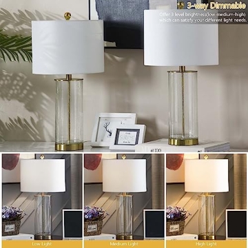 HIGHTRY 3-Way Dimmable Glass Table Lamps Set of 2