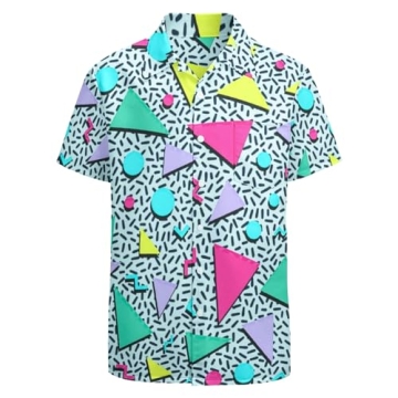 Artsadd 80s Hawaiian Shirt for Men Retro 90s Button Down Disco Beach Clothes L