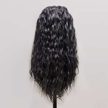 Dorosy Hair 13x4 Lace Front Wigs Loose Curly Wigs for Black Women Synthetic Heat Resistant Fiber 180% Density Swiss Lace Wigs with Baby Hair(24 inch 1B)