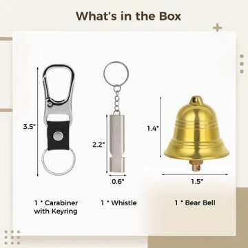 1.5“ Load Bear Bell with Whistle Set, 3 in 1 Bear Bell with Silencer, Emergency Whistle and Carabiner for Outdoor Hikers Fishers