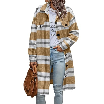 PRETTYGARDEN Women's Plaid Shacket 2025 - Long Sleeve Winter Woolen Coat