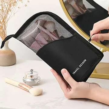 SEEKGREAT Makeup Brush Case Makeup Brush Holder, Travel Waterproof Cosmetic Bag Stand-up Foldable Makeup Cup with Zipper (Pink)