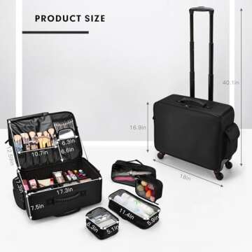 Costravio Rolling Makeup Case Cosmetology Case on Wheels Extra Large Makeup Organizer Case for Hairstylists Nail Tech Makeup Artist Sewing Case Travel Hairdressing Barber Salon Trolley, Black