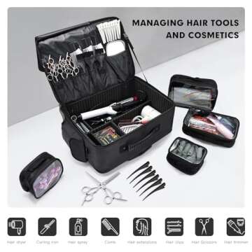 Costravio Rolling Makeup Case Cosmetology Case on Wheels Extra Large Makeup Organizer Case for Hairstylists Nail Tech Makeup Artist Sewing Case Travel Hairdressing Barber Salon Trolley, Black