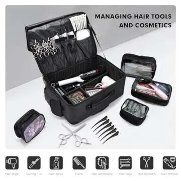 Costravio Rolling Makeup Case Cosmetology Case on Wheels Extra Large Makeup Organizer Case for Hairstylists Nail Tech Makeup Artist Sewing Case Travel Hairdressing Barber Salon Trolley, Black