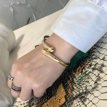 GREICHFAN Gold Chunky Teardrop Bangle Bracelets for Women Minimalist Bracelets Bangle