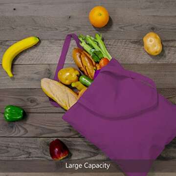 TOPDesign 12-Pack Economical 16"x15" Purple Cotton Tote Bag, Lightweight Medium Reusable Grocery Shopping Cloth Bags, Suitable for DIY, Advertising, Promotion, Gift, Activity