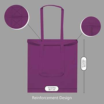 TOPDesign 12-Pack Economical 16"x15" Purple Cotton Tote Bag, Lightweight Medium Reusable Grocery Shopping Cloth Bags, Suitable for DIY, Advertising, Promotion, Gift, Activity