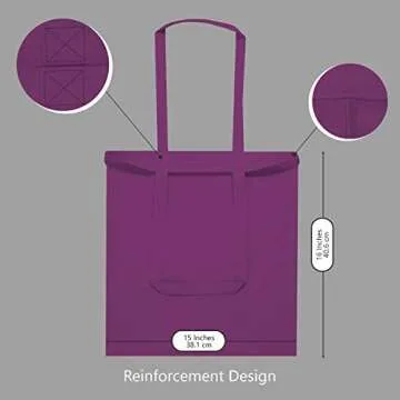 TOPDesign 12-Pack Economical 16"x15" Purple Cotton Tote Bag, Lightweight Medium Reusable Grocery Shopping Cloth Bags, Suitable for DIY, Advertising, Promotion, Gift, Activity