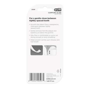 GUM Comfort Slide Unwaxed Dental Floss - Shred Resistant - Perfect for Tight Teeth and Sensitive Gums - Mint Flavored Floss, 2ct(3pk)