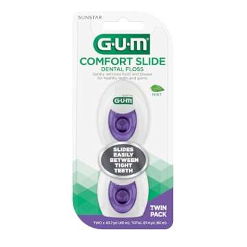 GUM Comfort Slide Unwaxed Dental Floss - Shred Resistant - Perfect for Tight Teeth and Sensitive Gums - Mint Flavored Floss, 2ct(3pk)