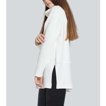 lvatr Women's Oversized Sweatshirt Air Essentials Turtleneck Tunic Spring Fashion Pullover Long Sleeve Top (White-S)