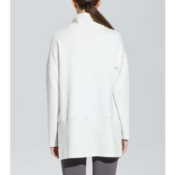 lvatr Women's Oversized Sweatshirt Air Essentials Turtleneck Tunic Spring Fashion Pullover Long Sleeve Top (White-S)