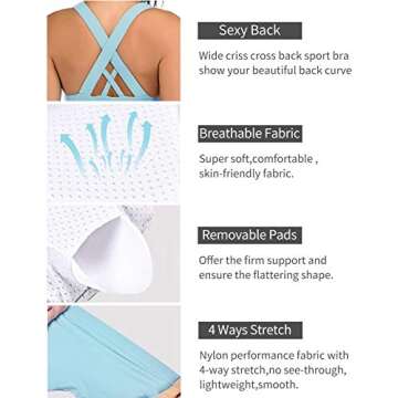 Womens Sport Bras with Padding Crossback Workout Yoga Bra Strappy Active Bra Ink S