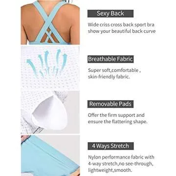 Womens Sport Bras with Padding Crossback Workout Yoga Bra Strappy Active Bra Ink S