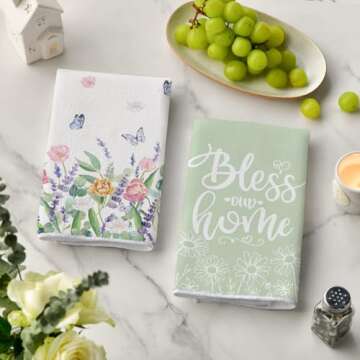 Artoid Mode Green Tulip Kitchen Towels Set of 4