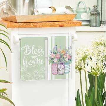 Artoid Mode Green Tulip Kitchen Towels Set of 4