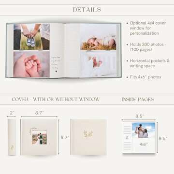 Elegant Linen Photo Album - 200 Acid-Free Pockets for 4x6 Pics - Perfect for Weddings & Gifts